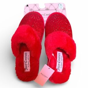 JUICY COUTURE Red Rhinestone Crystal Embellished Slippers Size 5/6 Women’s NEW